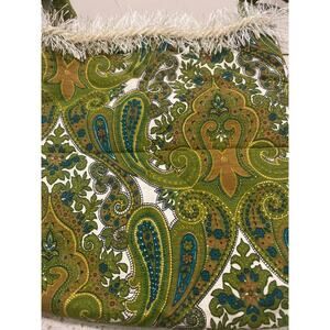 Handmade Paisley Preppy Glam Handbag 12x13 Olive Handsewn Fringe